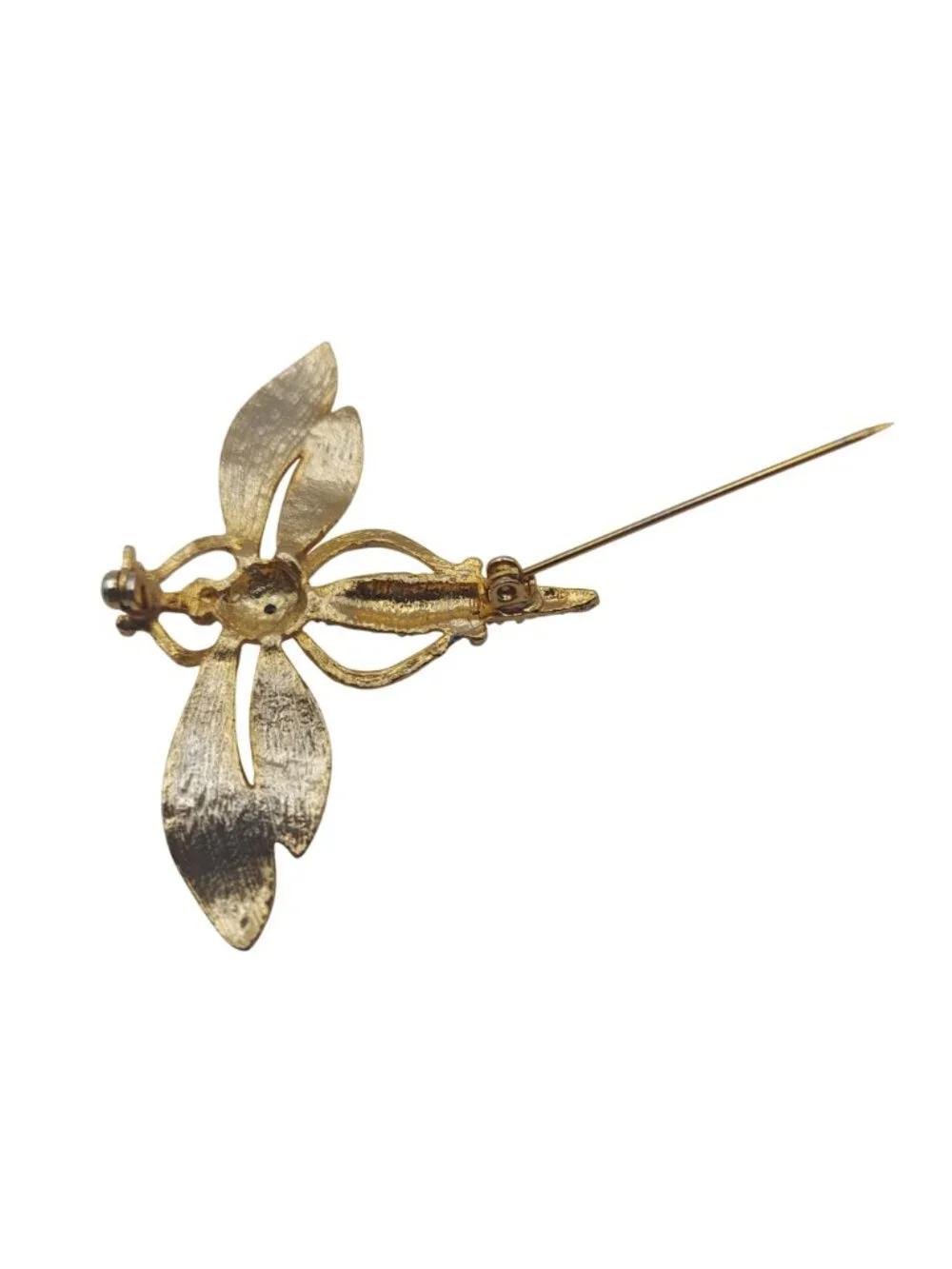 Dragonfly Brooch Pin Gold Tone Black & Silver Accents Bug Insect Art Vintage